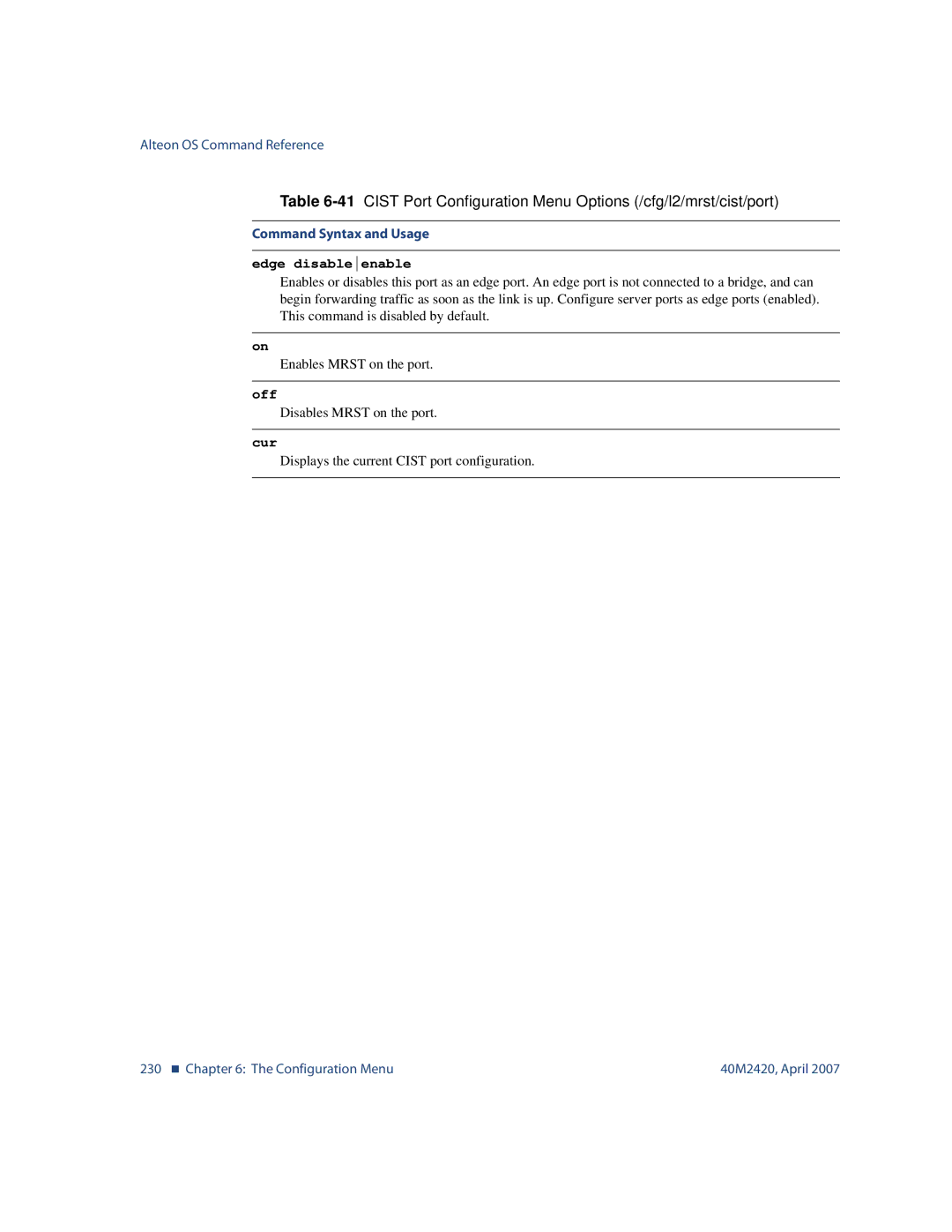 Nortel Networks 40M2420 manual Edge disableenable, Off 