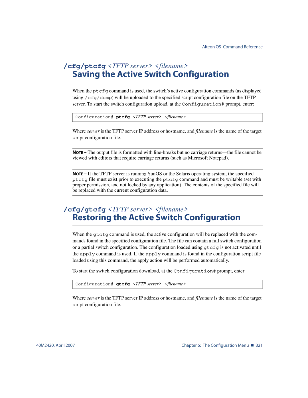 Nortel Networks 40M2420 manual Saving the Active Switch Configuration, Restoring the Active Switch Configuration 