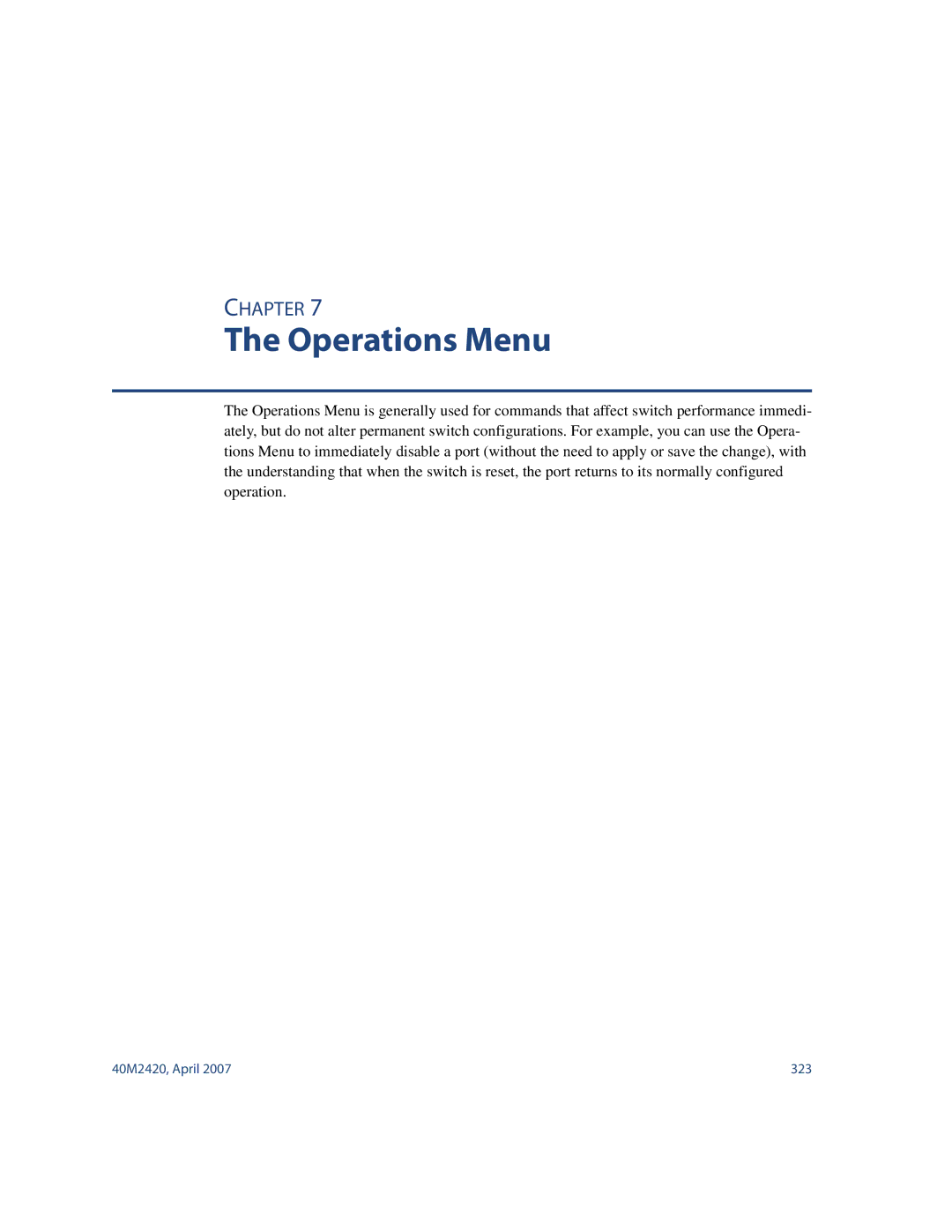 Nortel Networks 40M2420 manual Operations Menu 