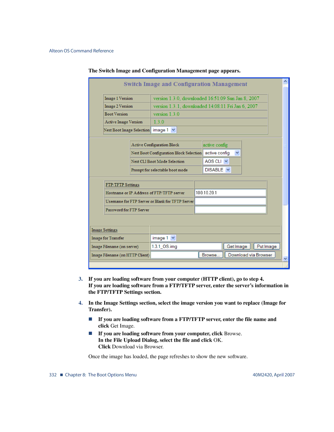 Nortel Networks 40M2420 manual 332 „ The Boot Options Menu 