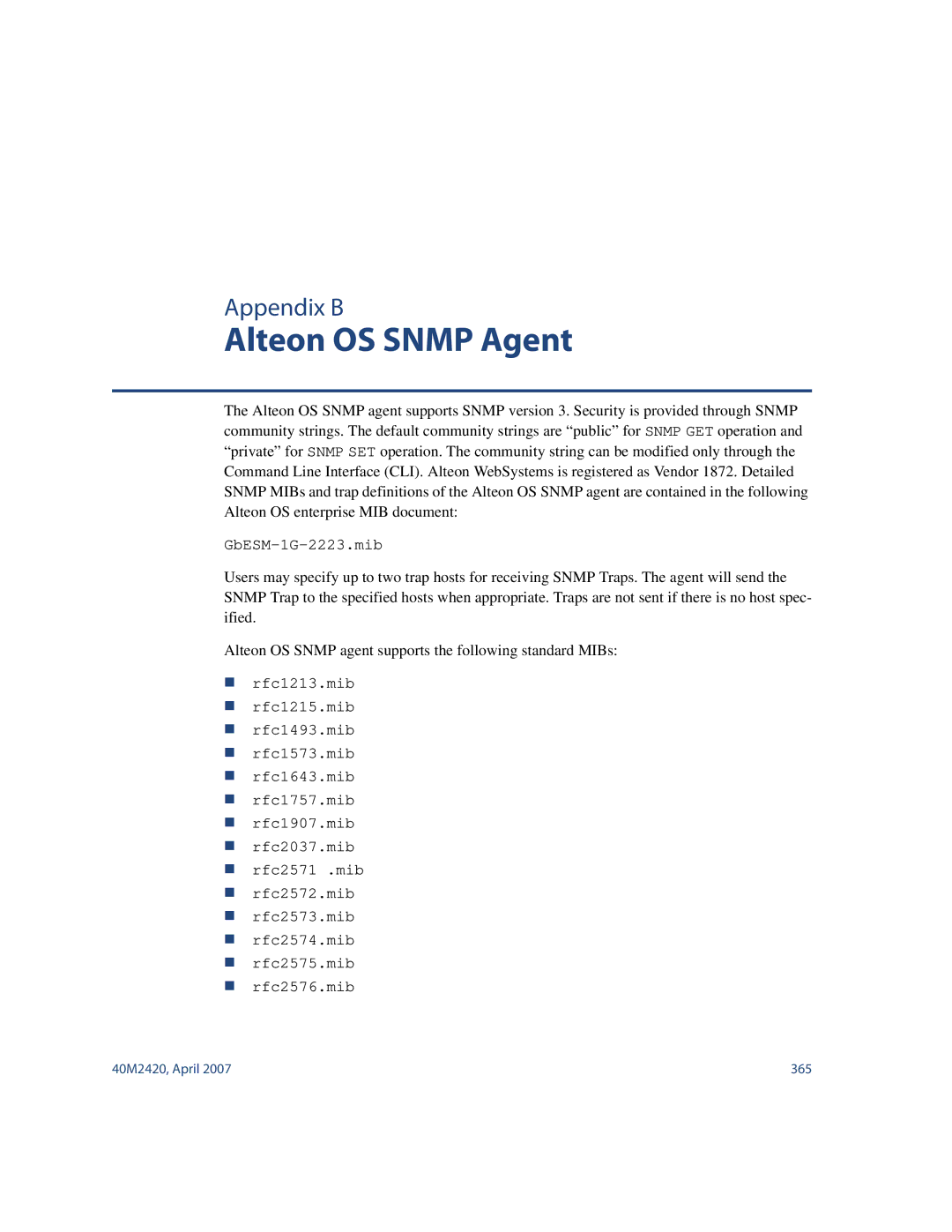 Nortel Networks 40M2420 manual Alteon OS Snmp Agent 