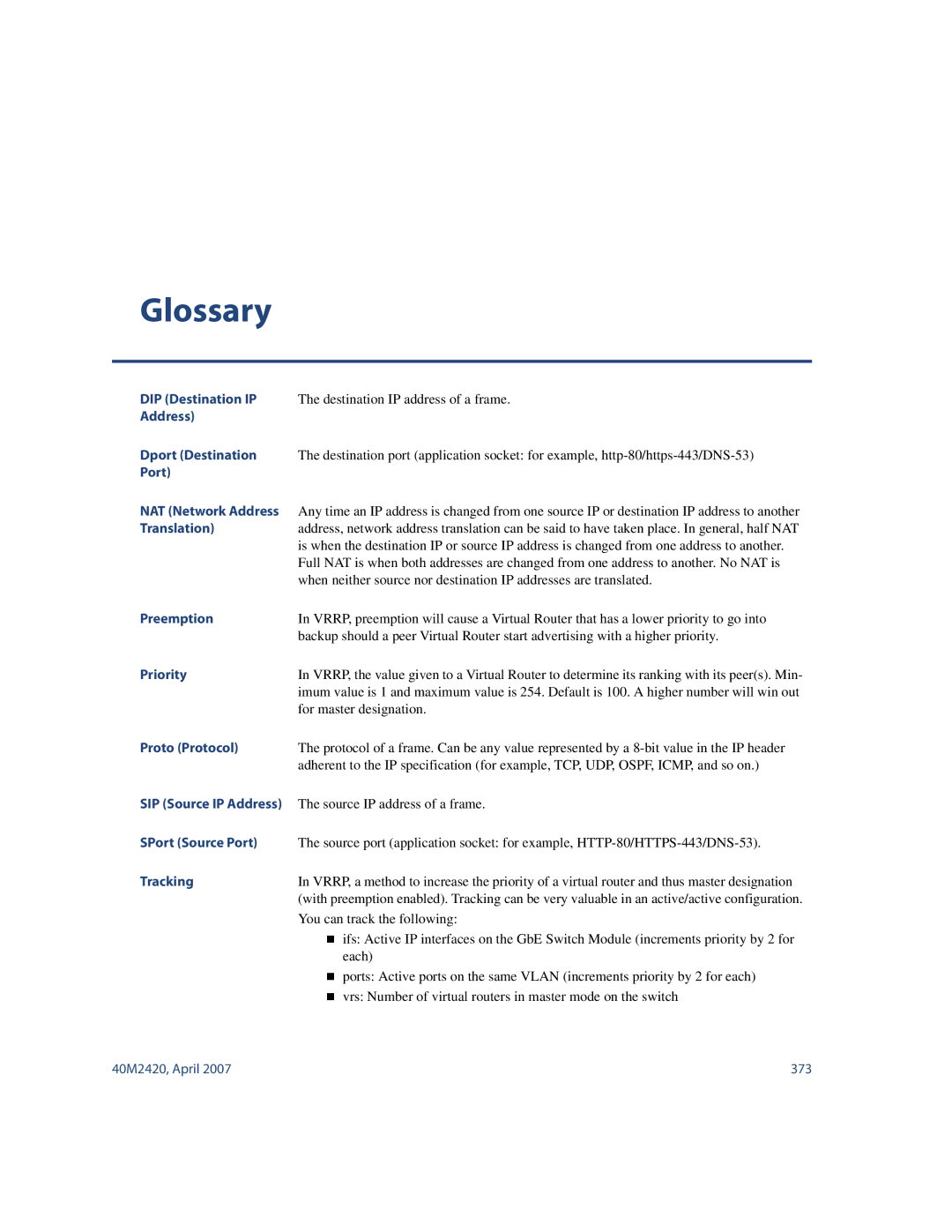 Nortel Networks 40M2420 manual Glossary 