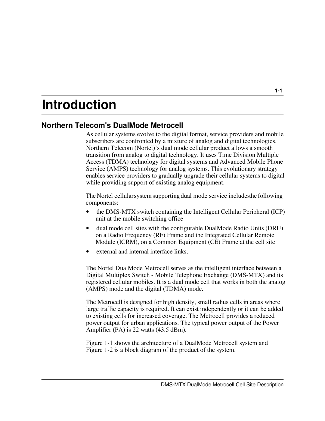 Nortel Networks 411-2021-111 manual Introduction, Northern Telecoms DualMode Metrocell 