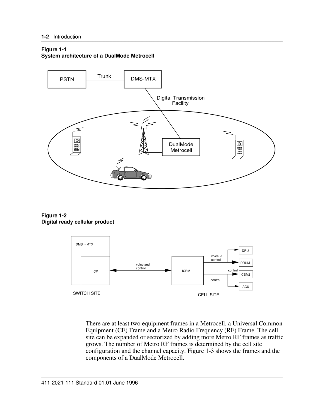 Nortel Networks 411-2021-111 manual System architecture of a DualMode Metrocell, Digital ready cellular product 