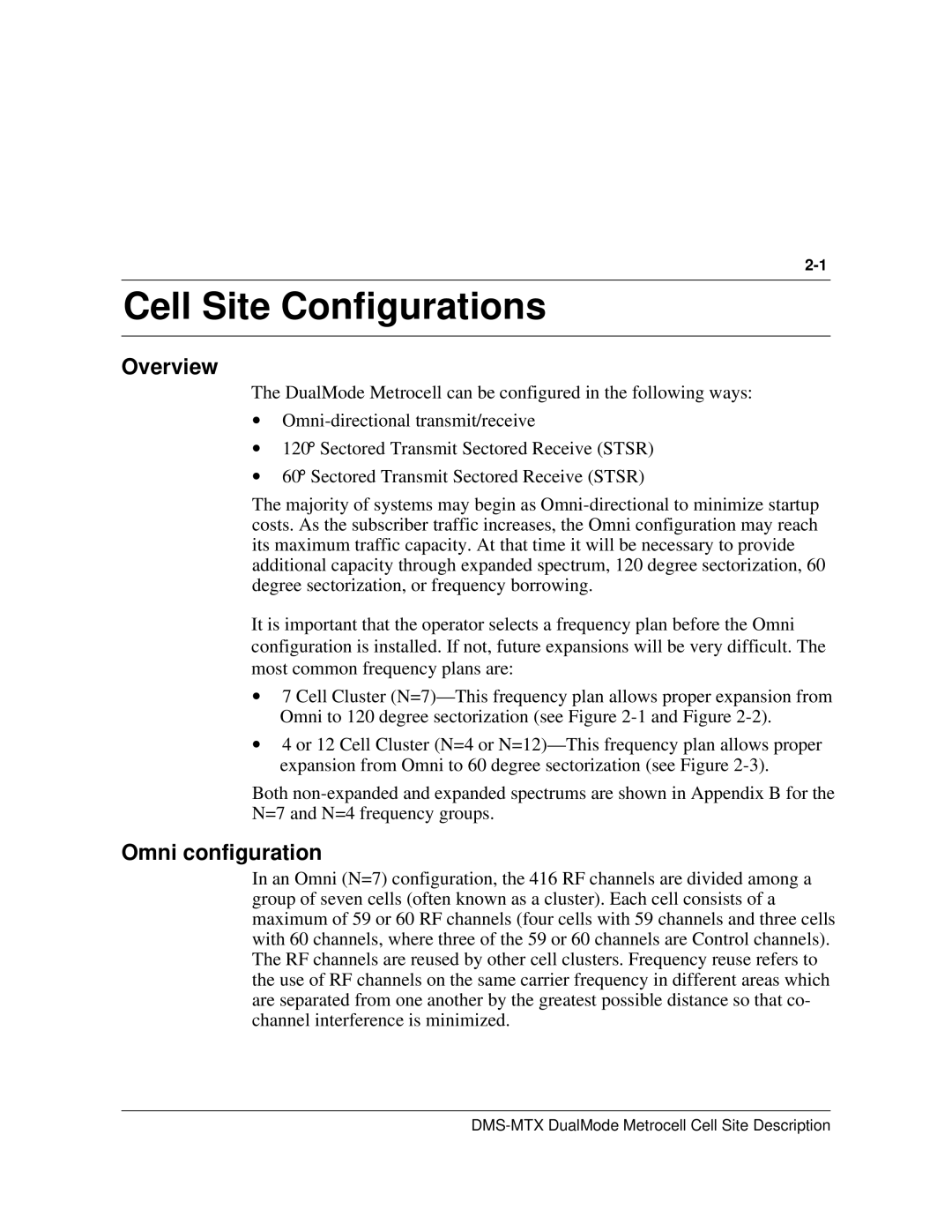 Nortel Networks 411-2021-111 manual Cell Site Configurations, Overview, Omni configuration 