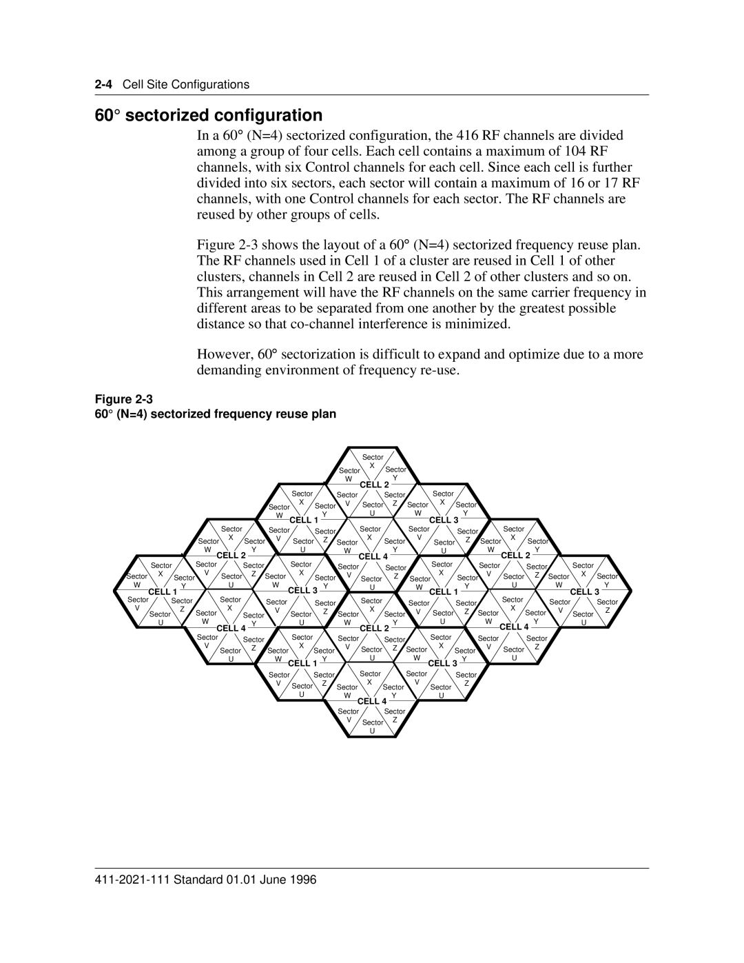 Nortel Networks 411-2021-111 manual 60 N=4 sectorized frequency reuse plan 