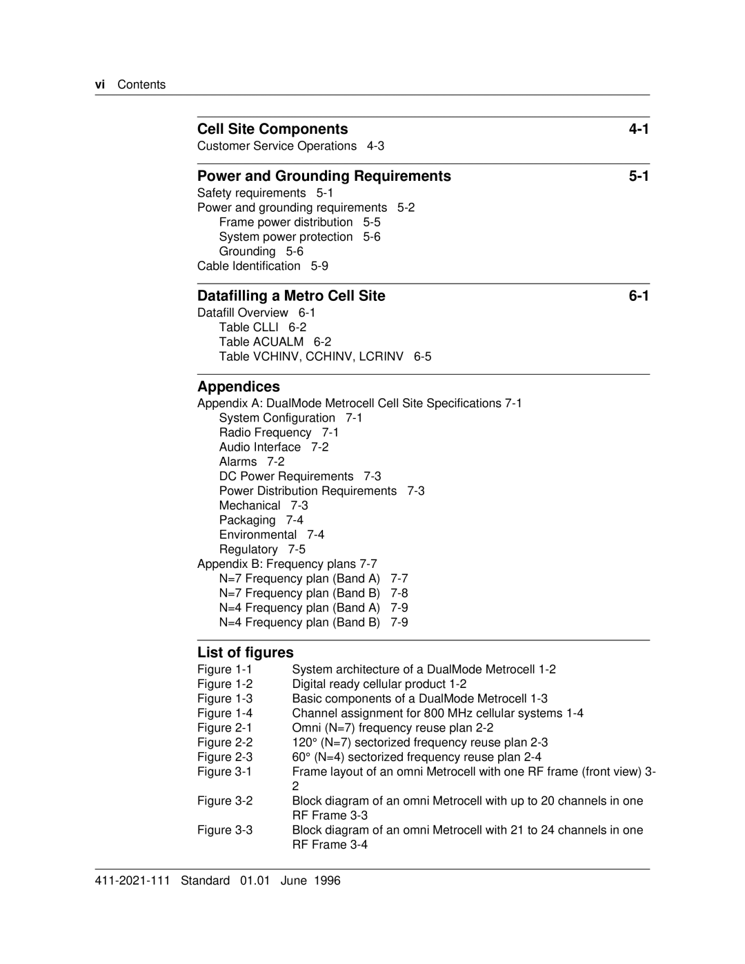 Nortel Networks 411-2021-111 manual Cell Site Components, Power and Grounding Requirements, Datafilling a Metro Cell Site 