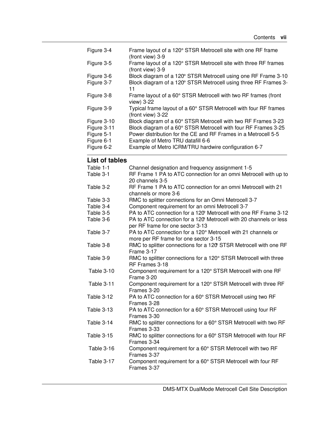 Nortel Networks 411-2021-111 manual List of tables, Block diagram of a 120 Stsr Metrocell using one RF Frame 