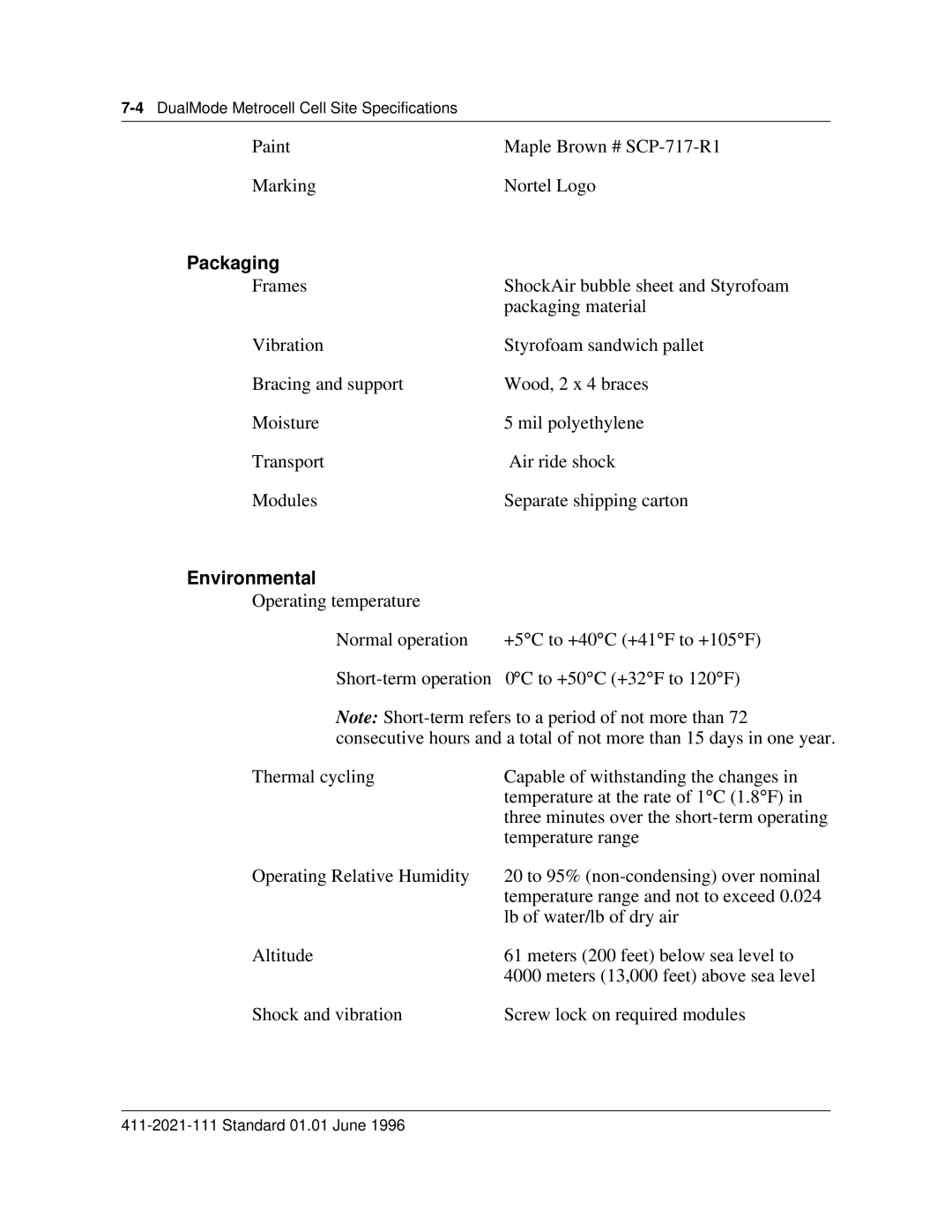 Nortel Networks 411-2021-111 manual Packaging, Environmental 