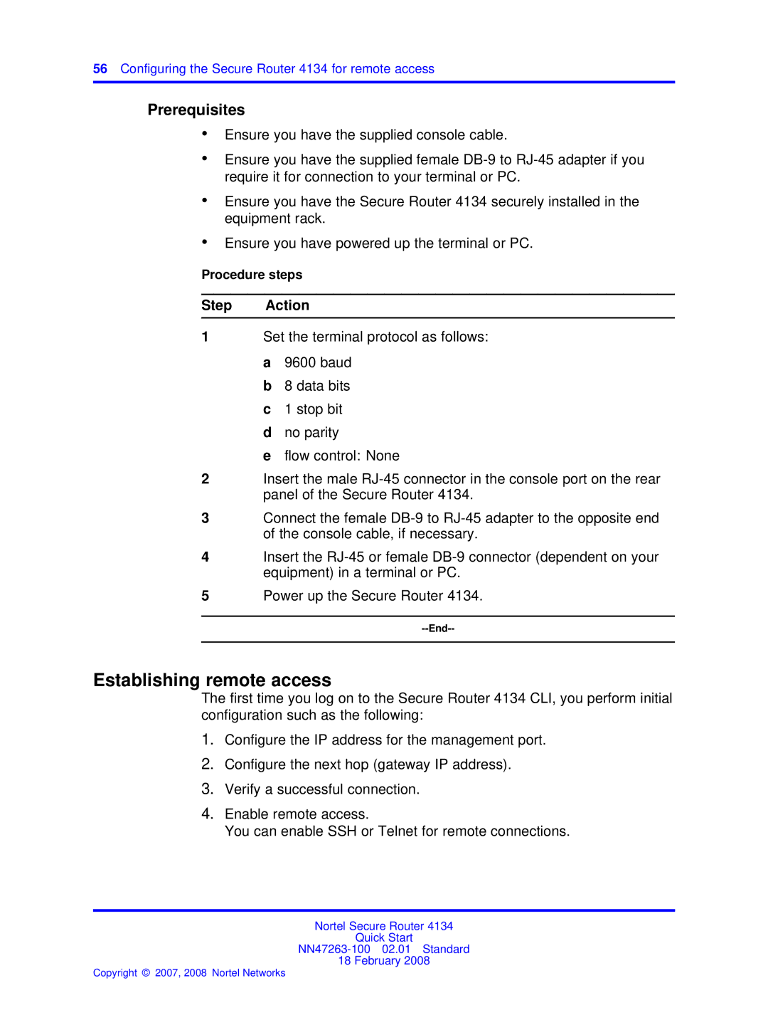 Nortel Networks 4134 quick start Establishing remote access, Prerequisites 