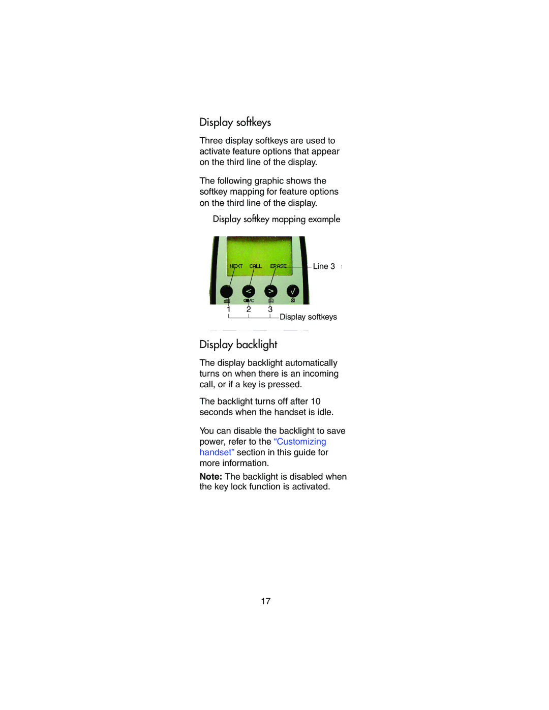 Nortel Networks 413X manual Display softkeys, Display backlight 