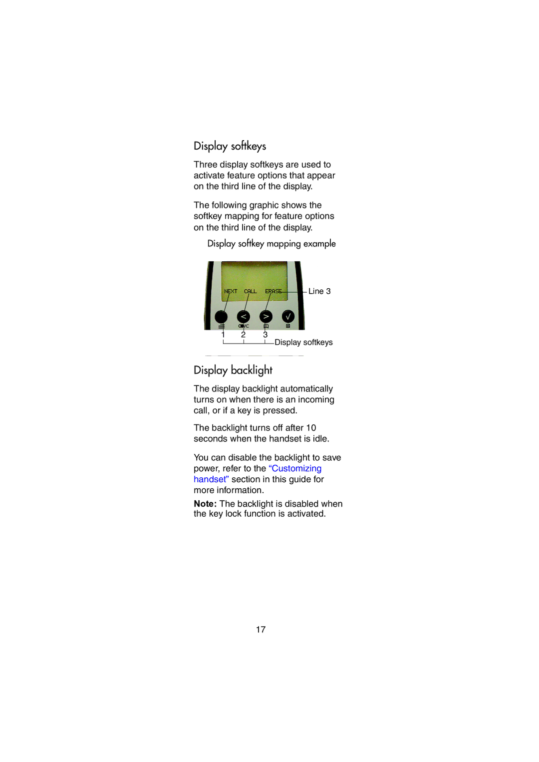 Nortel Networks 414X manual Display softkeys, Display backlight 