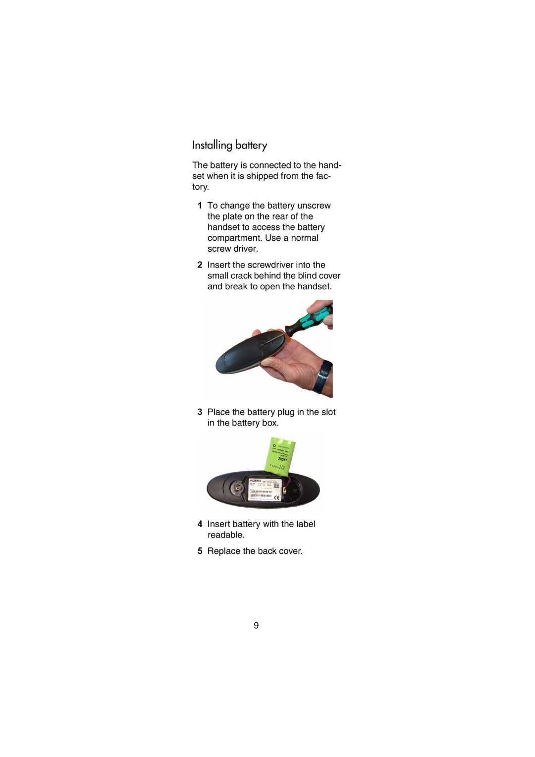 Nortel Networks 414X manual Installing battery 