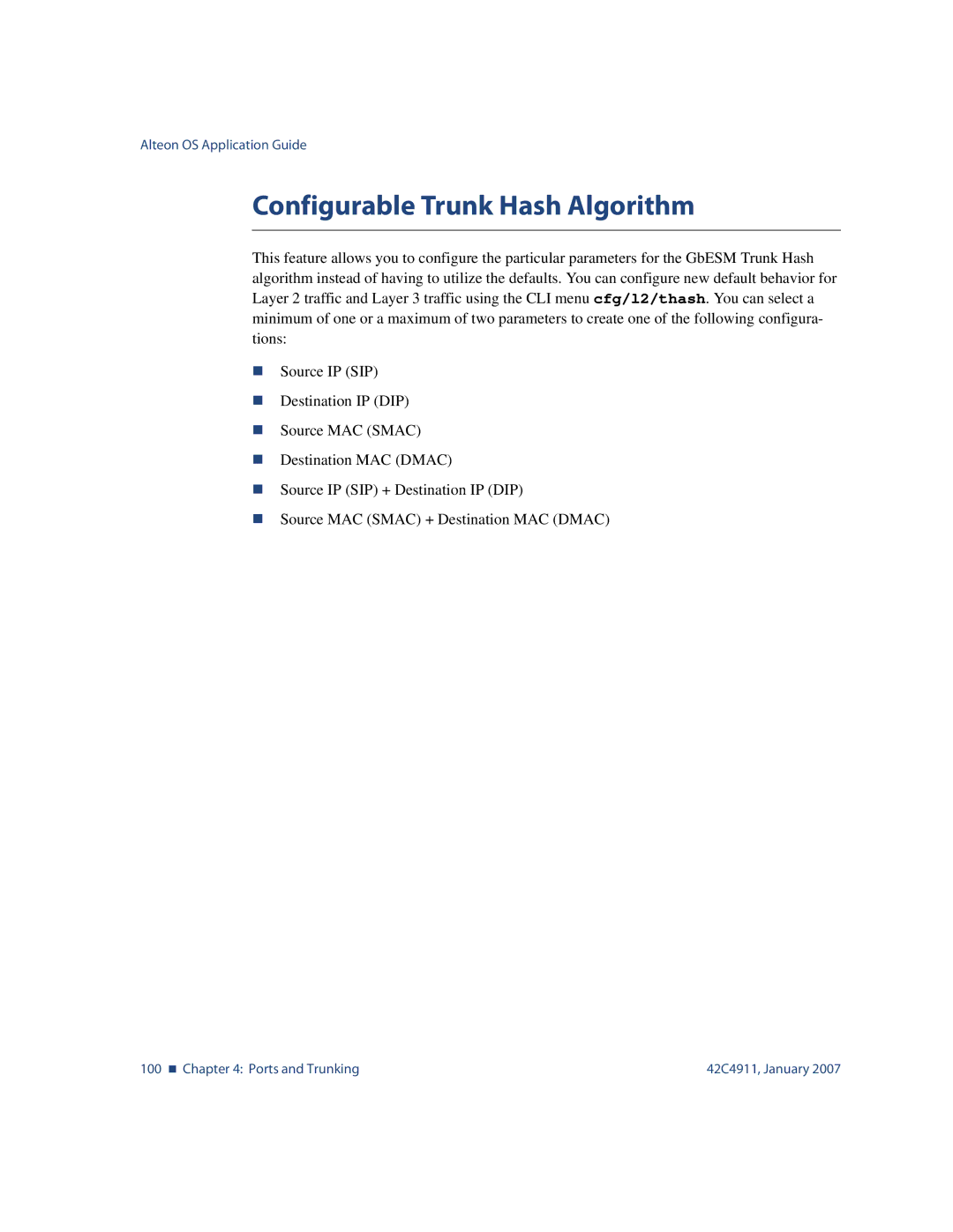 Nortel Networks 42C4911 manual Configurable Trunk Hash Algorithm 