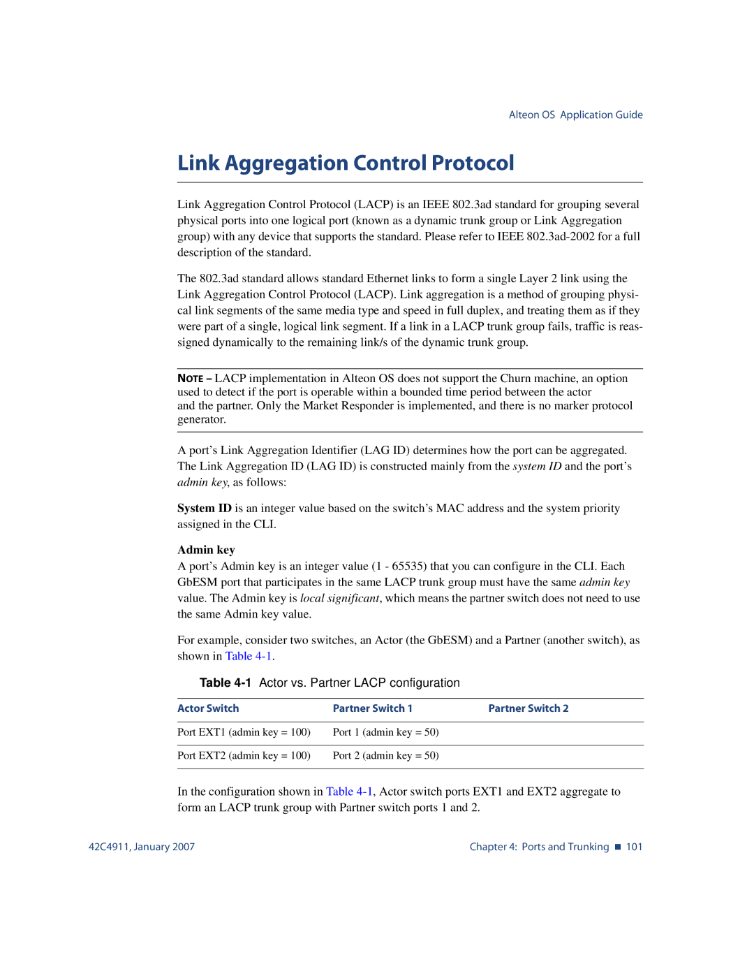 Nortel Networks 42C4911 manual Link Aggregation Control Protocol, Admin key 