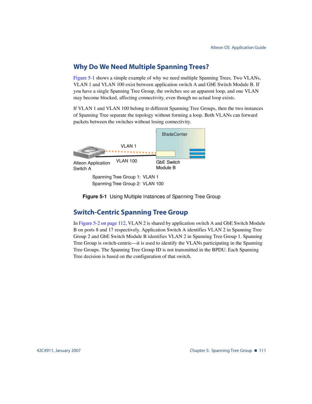 Nortel Networks 42C4911 manual Why Do We Need Multiple Spanning Trees?, Switch-Centric Spanning Tree Group 