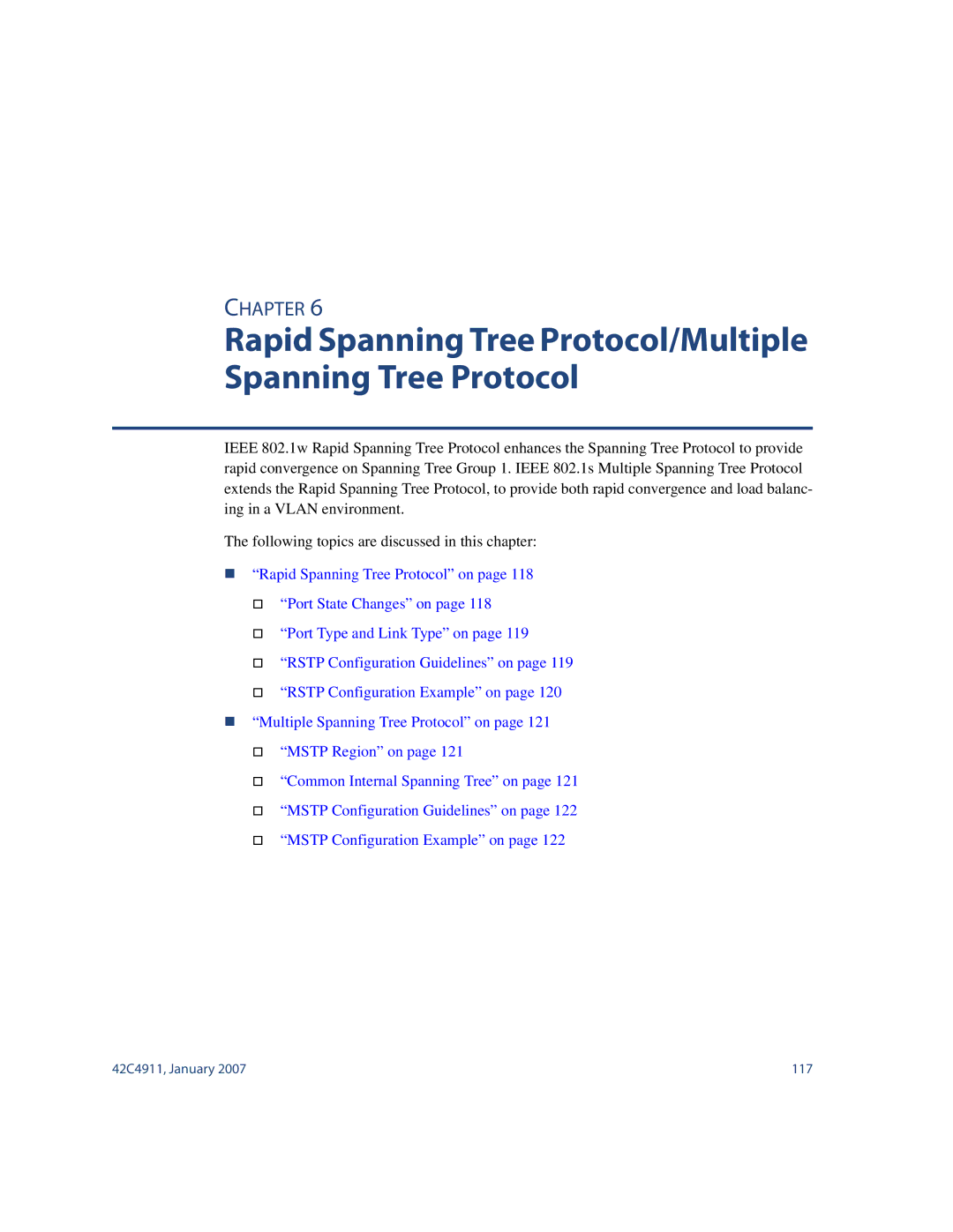 Nortel Networks 42C4911 manual Rapid Spanning Tree Protocol/Multiple Spanning Tree Protocol 