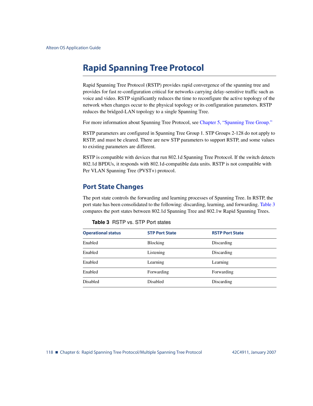 Nortel Networks 42C4911 manual Rapid Spanning Tree Protocol, Port State Changes 