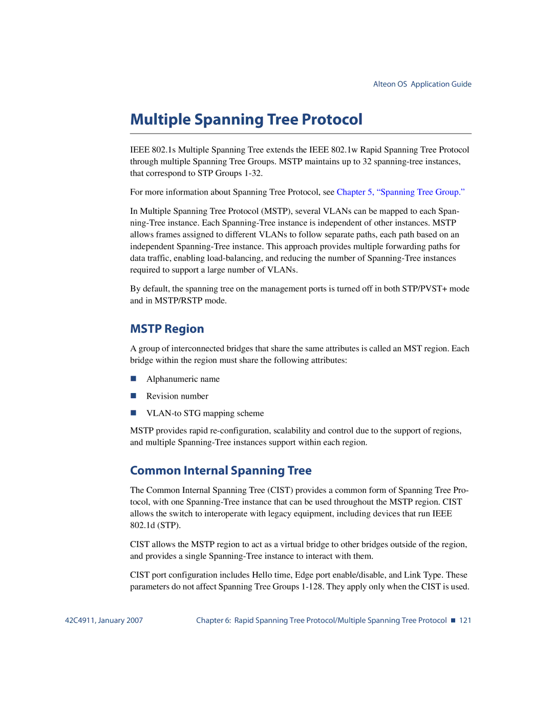 Nortel Networks 42C4911 manual Multiple Spanning Tree Protocol, Mstp Region, Common Internal Spanning Tree 