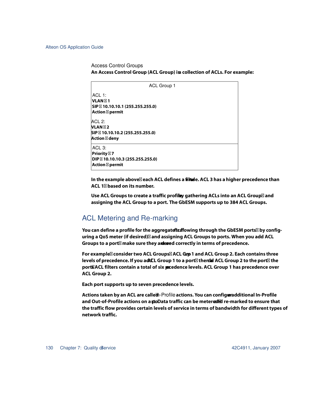 Nortel Networks 42C4911 manual ACL Metering and Re-marking, „ Access Control Groups 