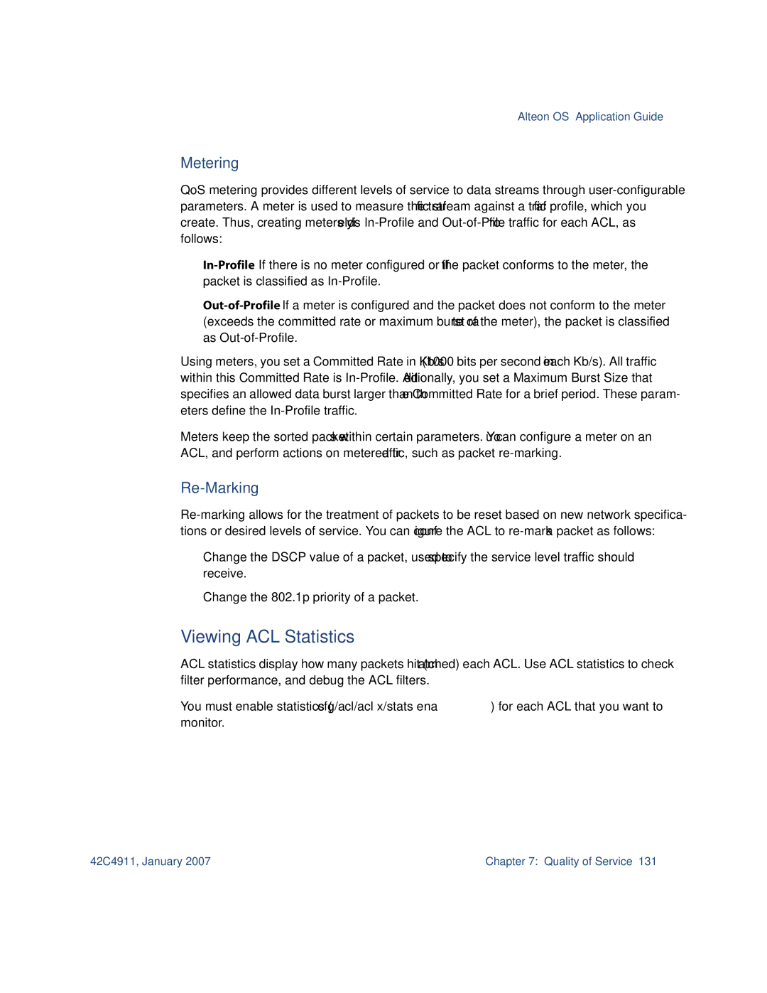 Nortel Networks 42C4911 manual Viewing ACL Statistics, Metering, Re-Marking 