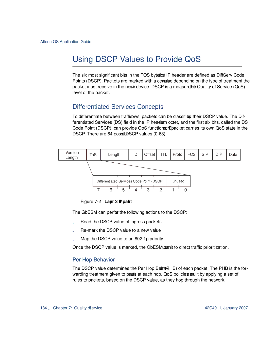 Nortel Networks 42C4911 manual Using Dscp Values to Provide QoS, Differentiated Services Concepts, Per Hop Behavior 