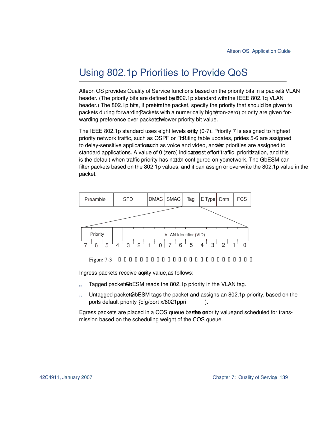 Nortel Networks 42C4911 manual Using 802.1p Priorities to Provide QoS, 3Layer 2 802.1q/802.1p Vlan tagged packet 