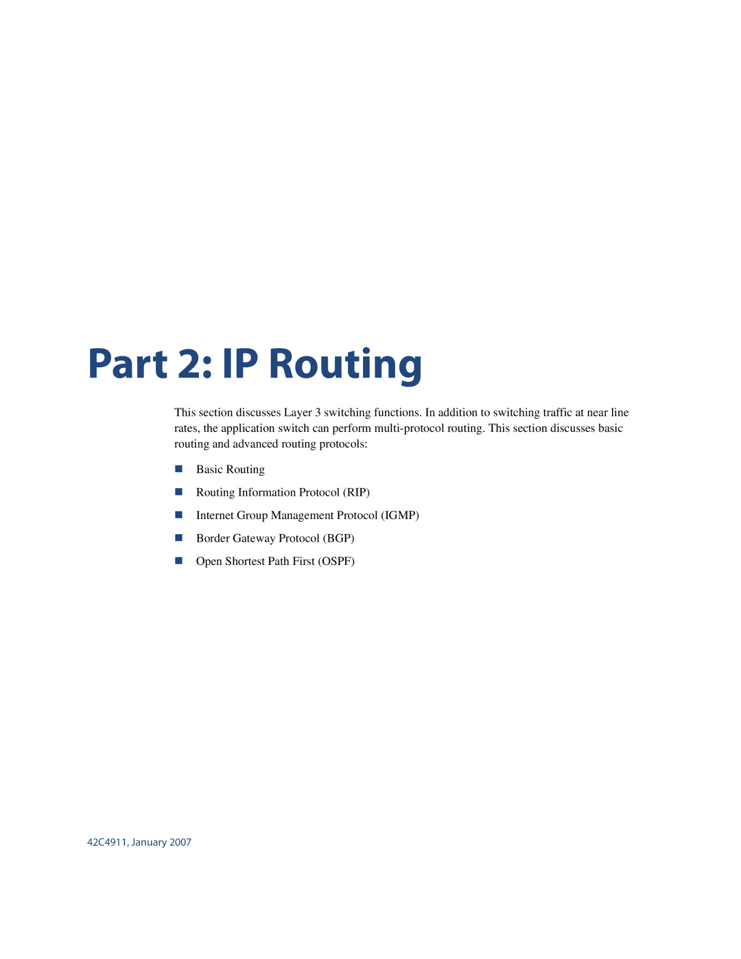 Nortel Networks 42C4911 manual Part 2 IP Routing 