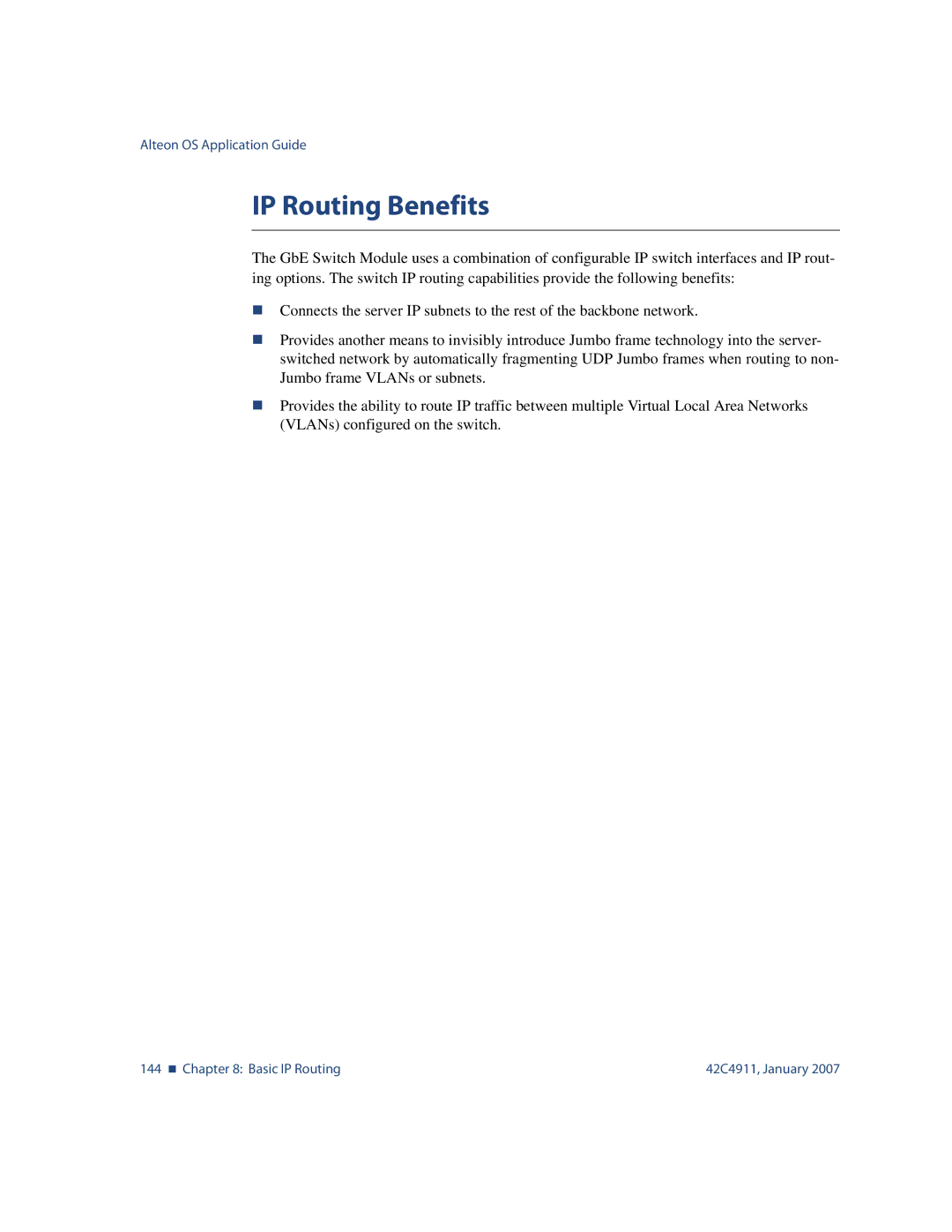 Nortel Networks 42C4911 manual IP Routing Benefits 