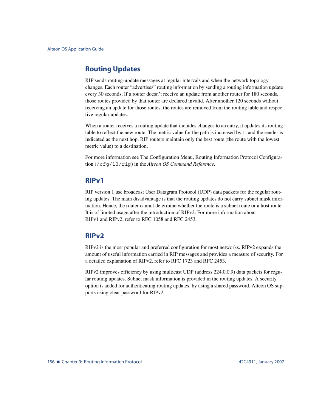 Nortel Networks 42C4911 manual Routing Updates, RIPv1, RIPv2 