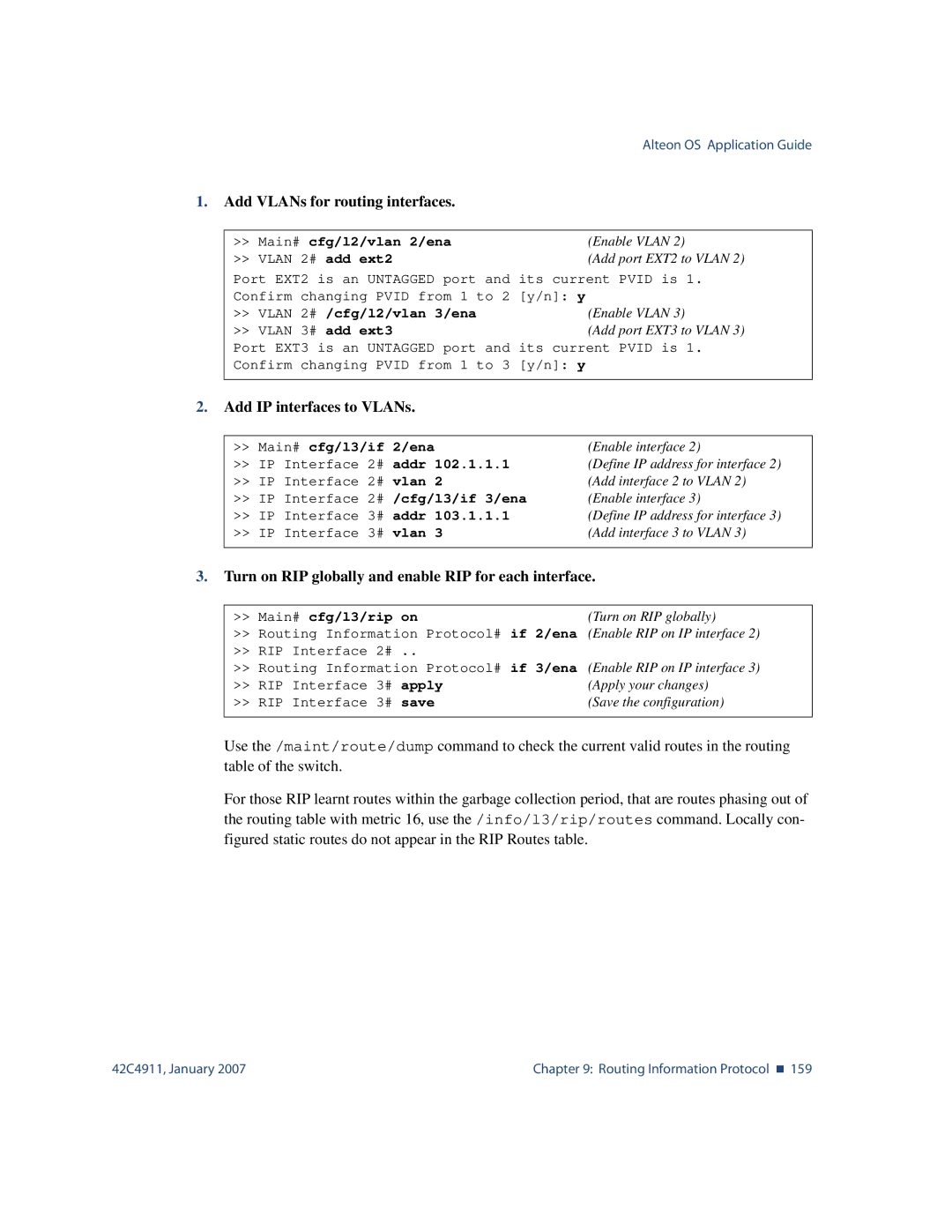 Nortel Networks 42C4911 manual Add VLANs for routing interfaces, Add IP interfaces to VLANs 