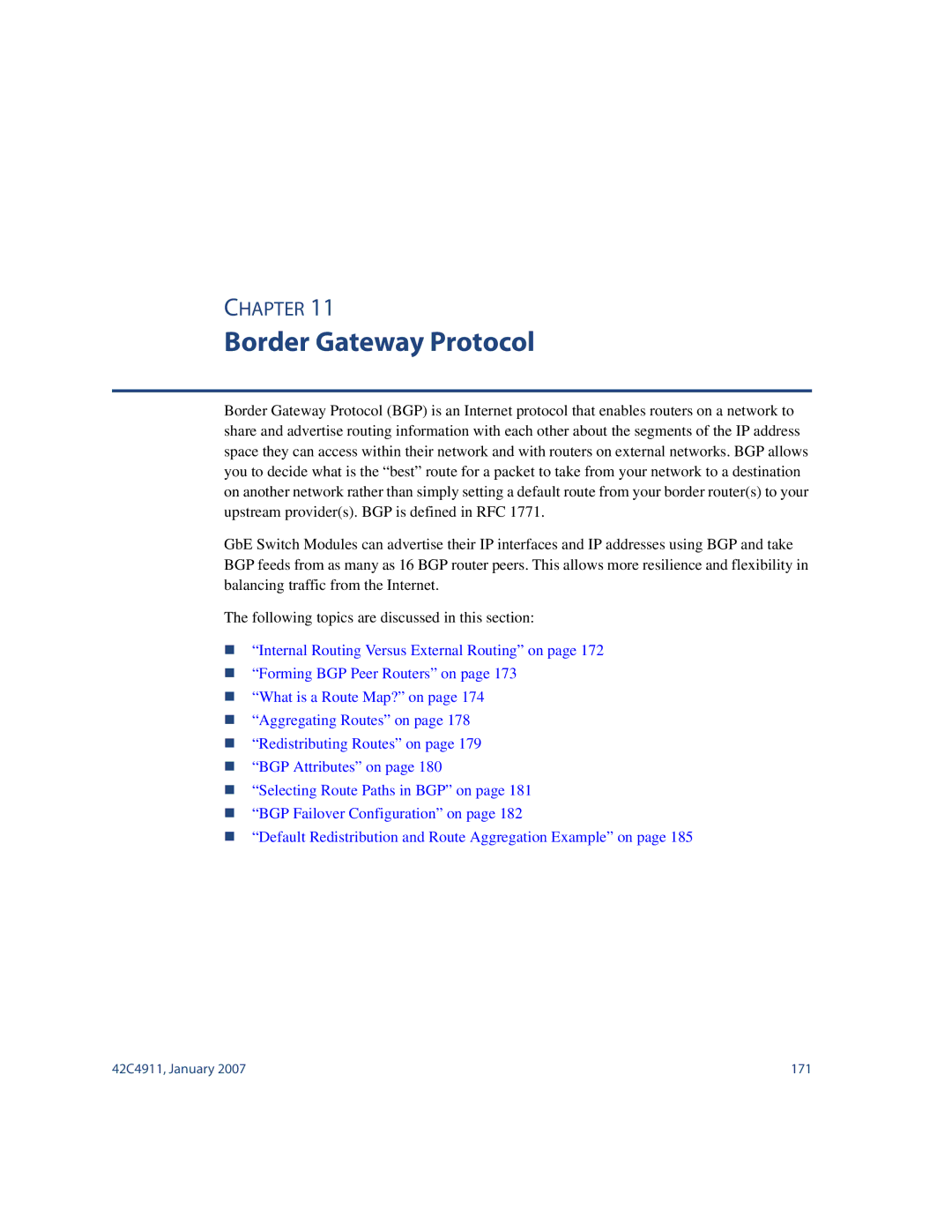 Nortel Networks 42C4911 manual Border Gateway Protocol 