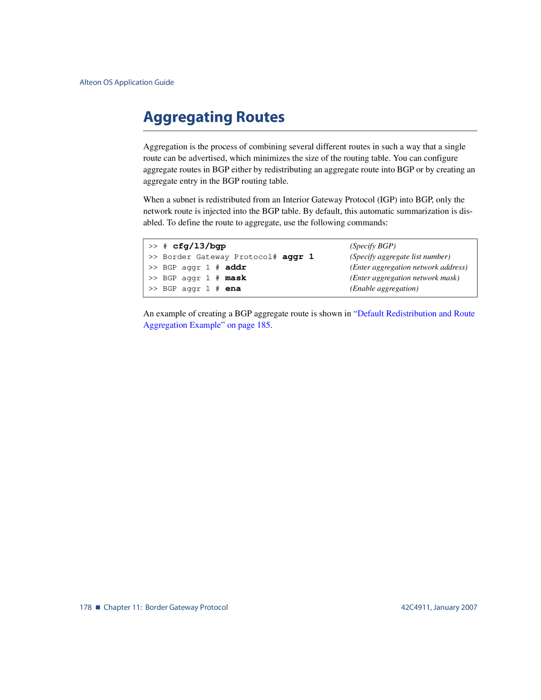 Nortel Networks 42C4911 manual Aggregating Routes 