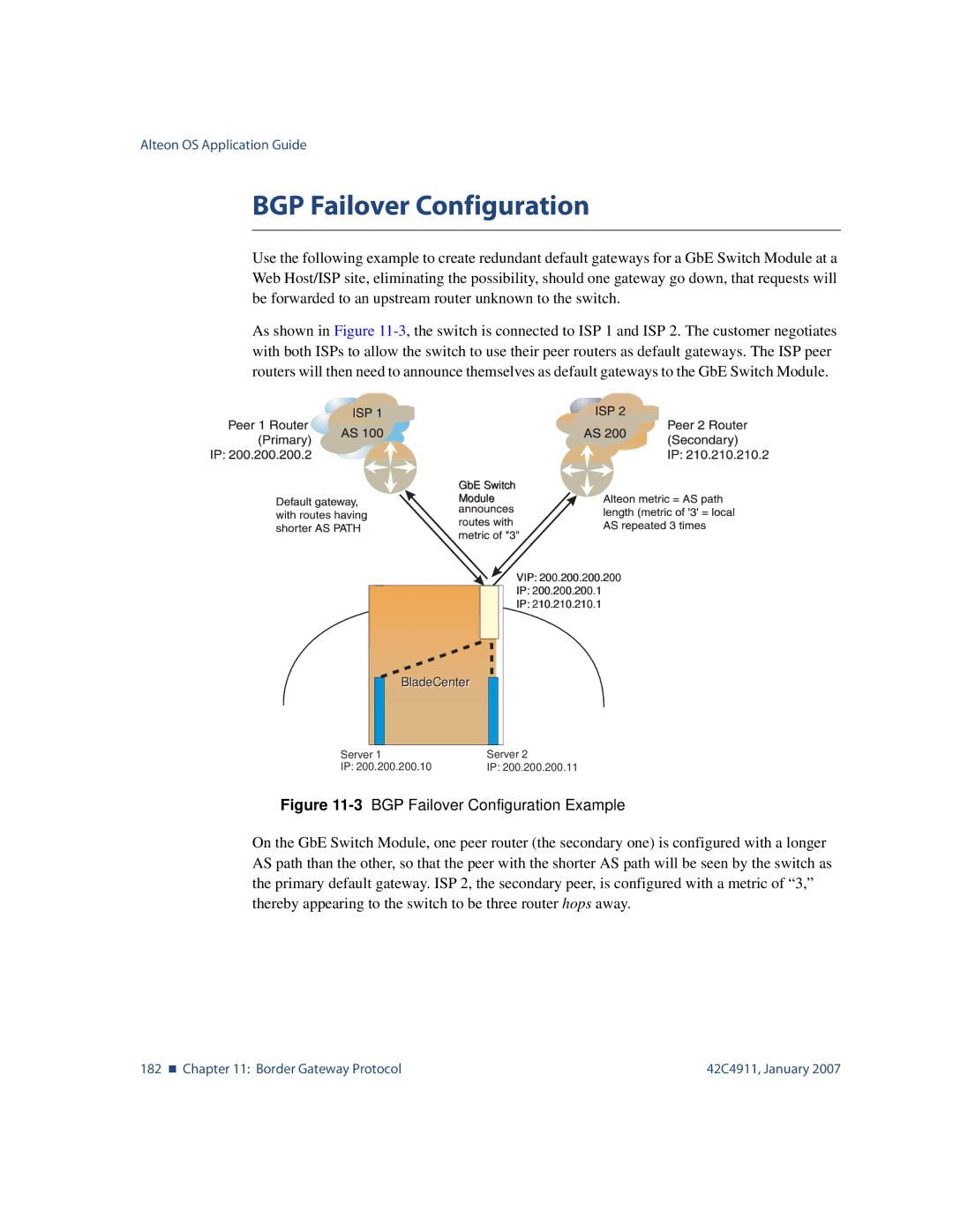 Nortel Networks 42C4911 manual 3BGP Failover Configuration Example 