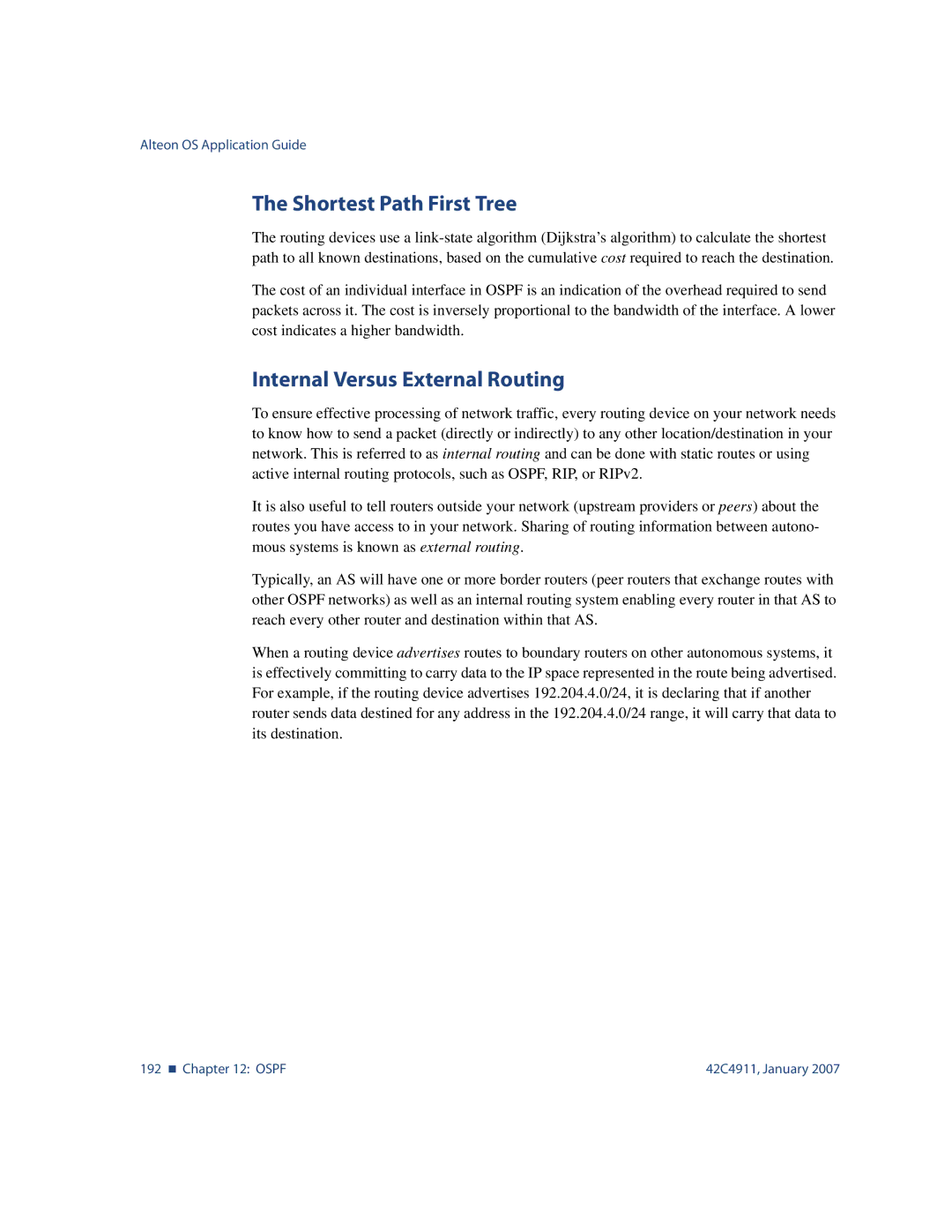 Nortel Networks 42C4911 manual Shortest Path First Tree, Internal Versus External Routing 