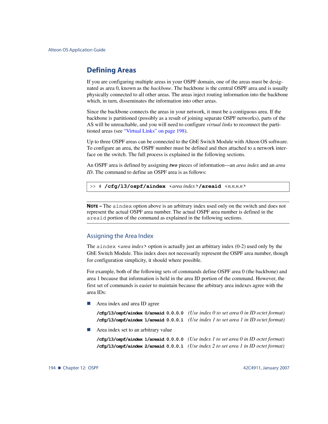 Nortel Networks 42C4911 manual Defining Areas, Assigning the Area Index 