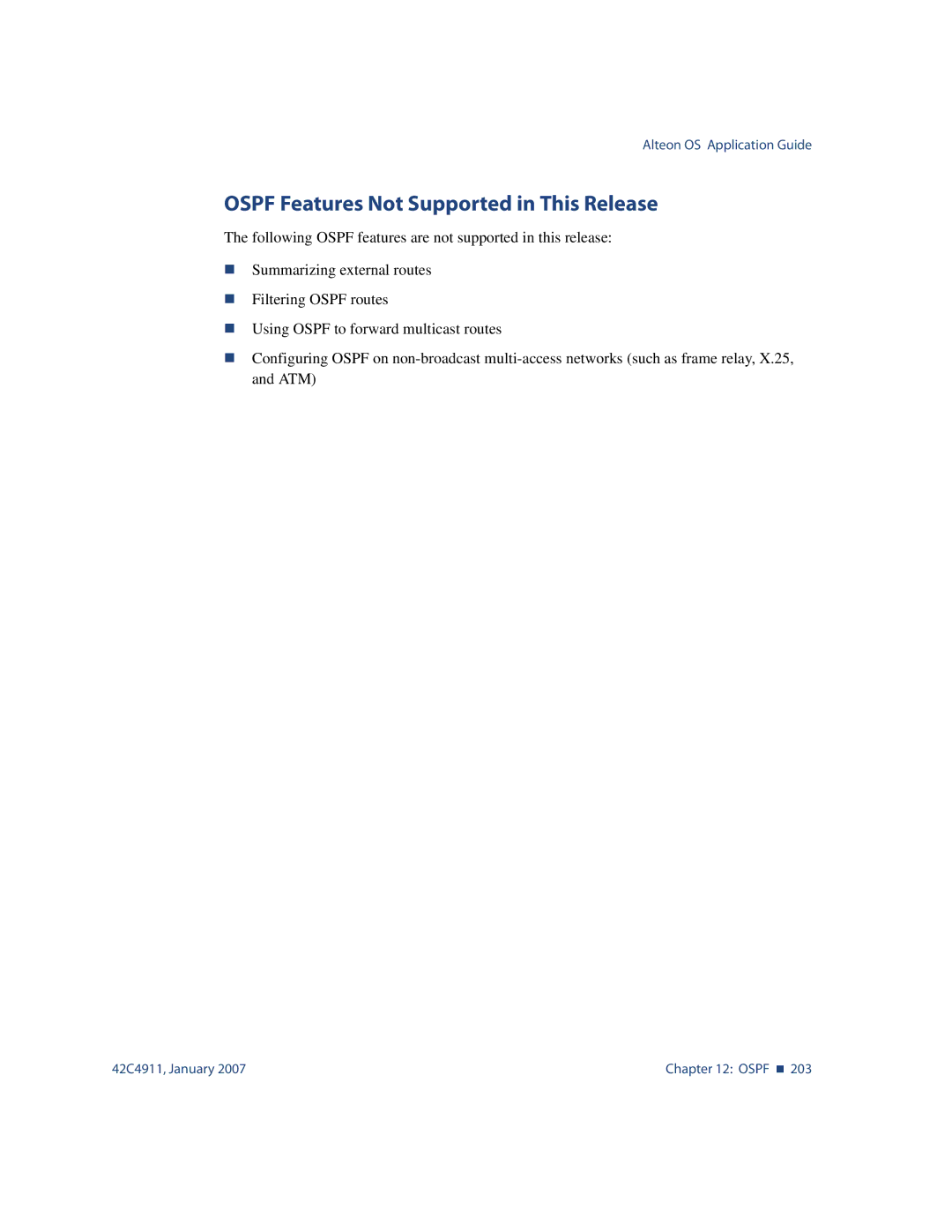 Nortel Networks 42C4911 manual Ospf Features Not Supported in This Release 