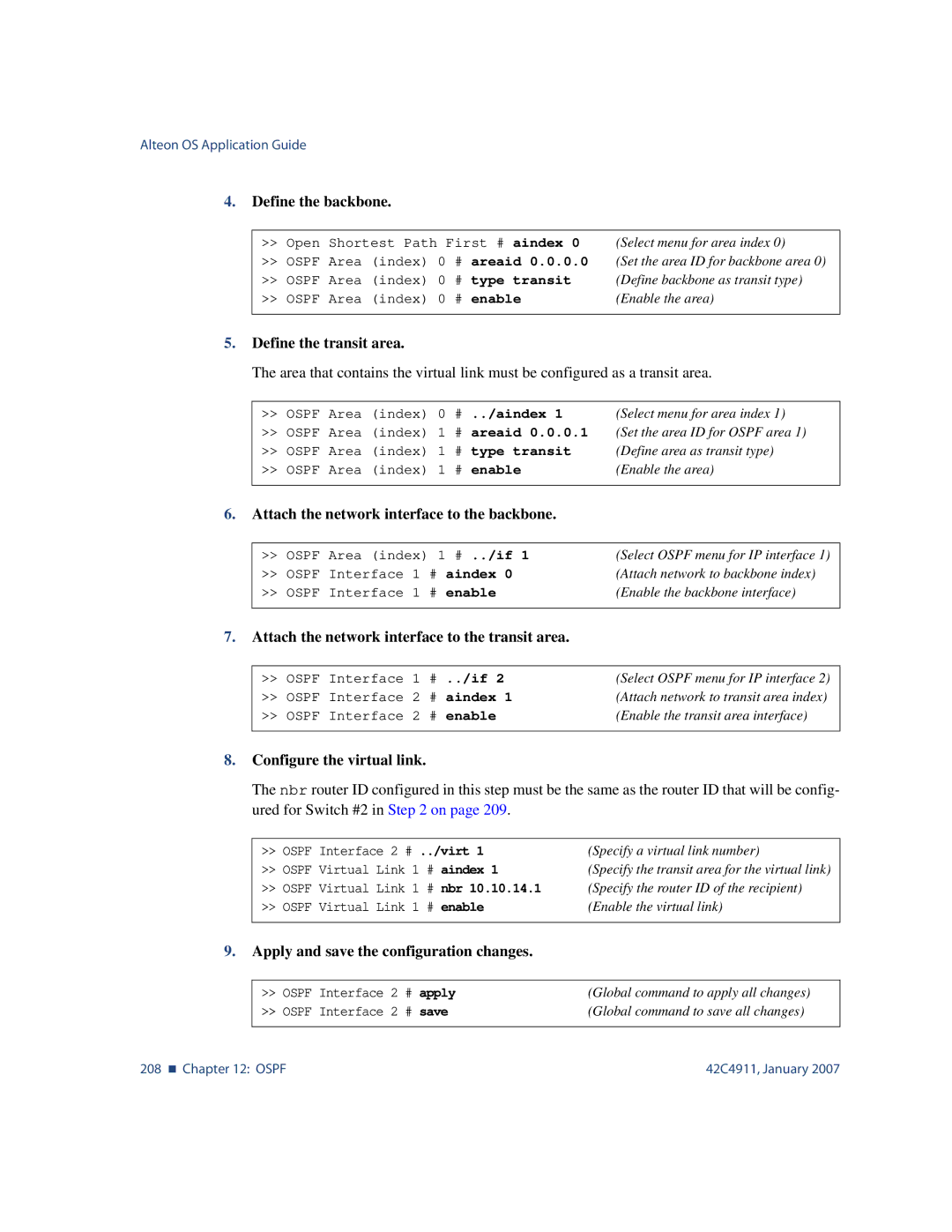 Nortel Networks 42C4911 manual Define the transit area, Attach the network interface to the transit area 