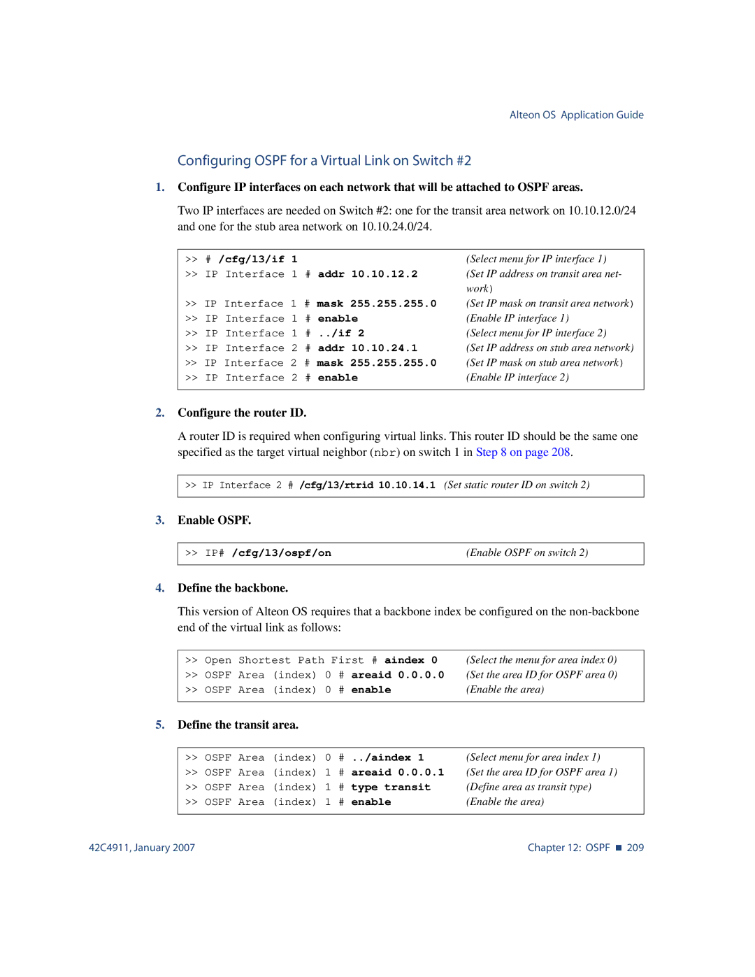 Nortel Networks 42C4911 manual Configuring Ospf for a Virtual Link on Switch #2, # ../aindex 