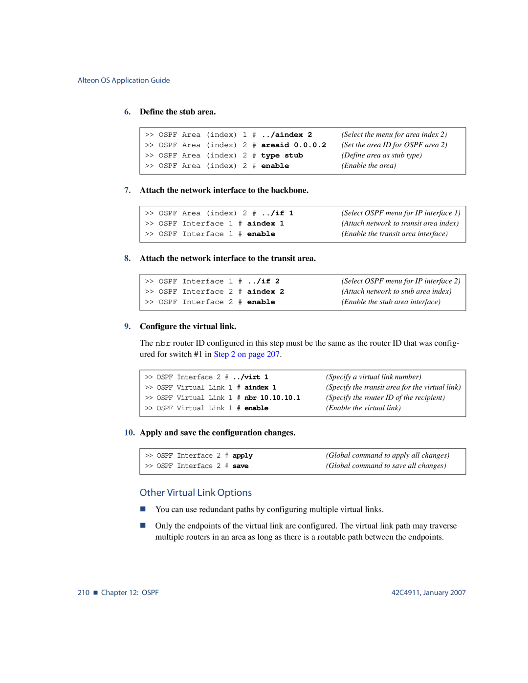 Nortel Networks 42C4911 manual Other Virtual Link Options, Define the stub area 