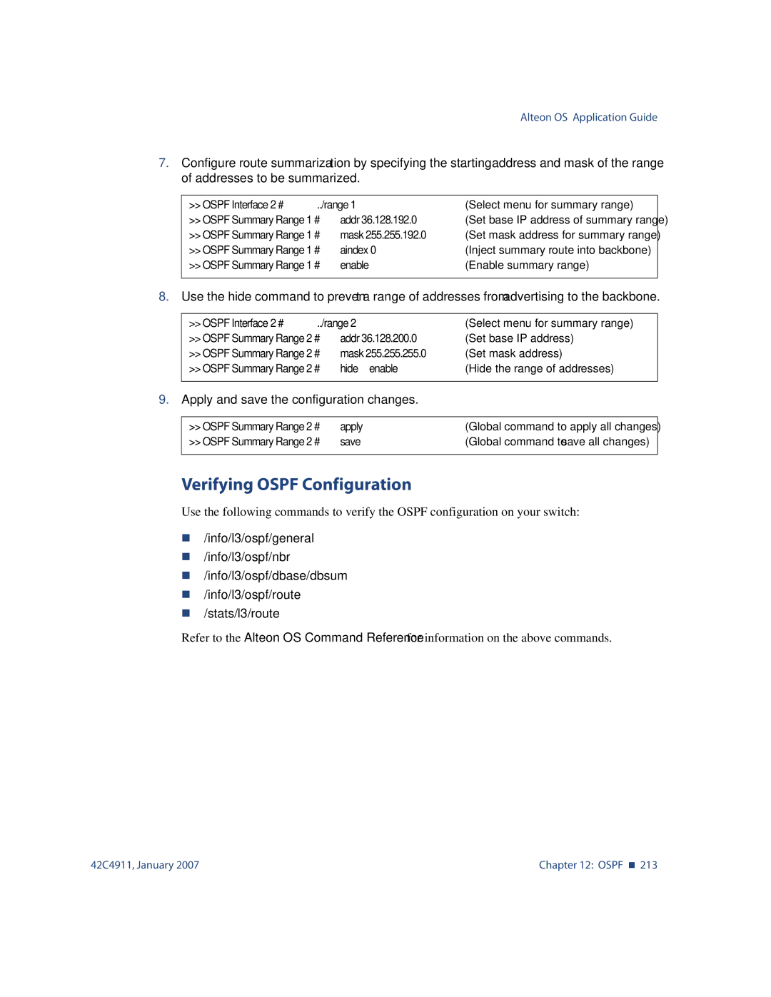 Nortel Networks 42C4911 manual Verifying Ospf Configuration, 36.128.192.0, 36.128.200.0 