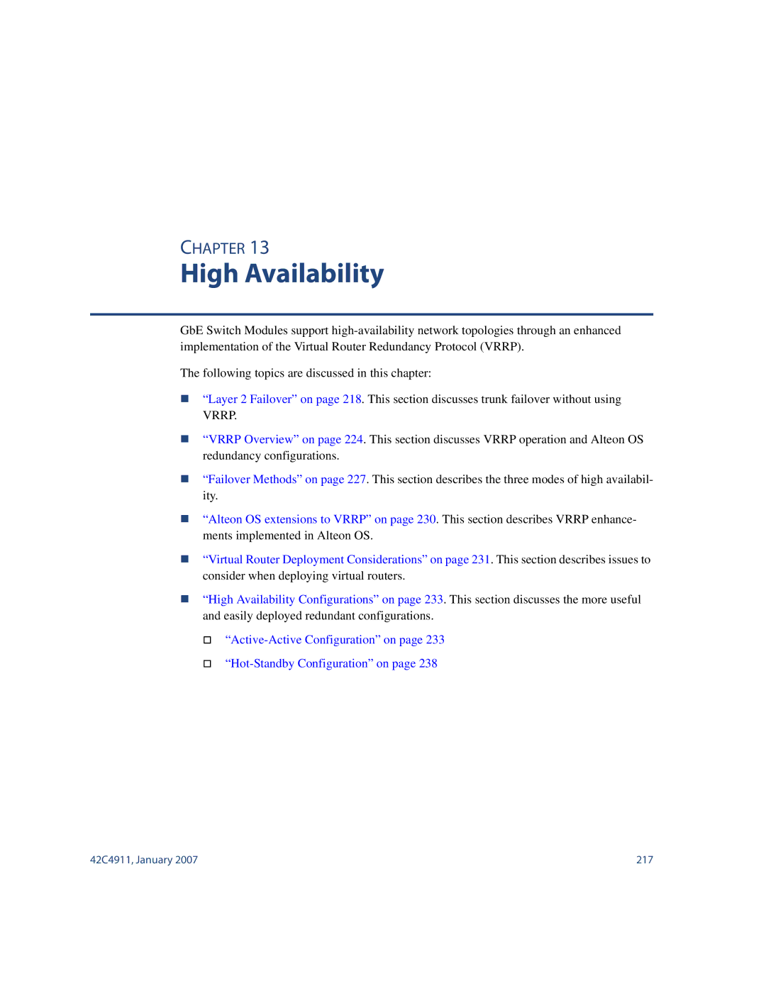 Nortel Networks 42C4911 manual High Availability 