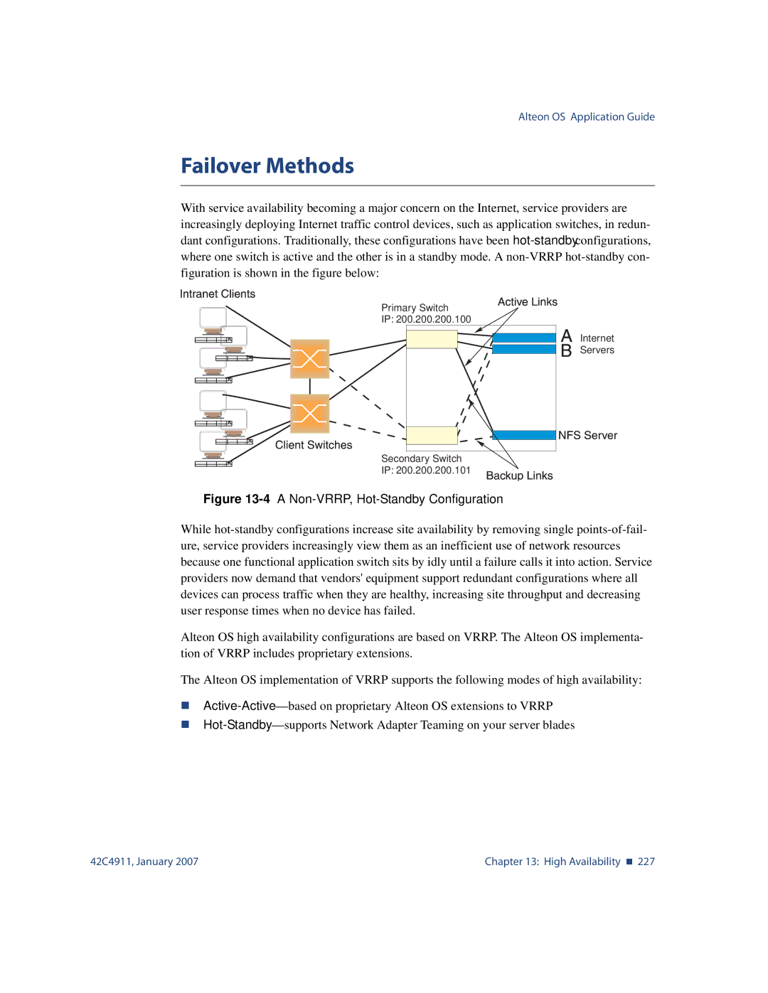 Nortel Networks 42C4911 manual Failover Methods, 4A Non-VRRP, Hot-Standby Configuration 