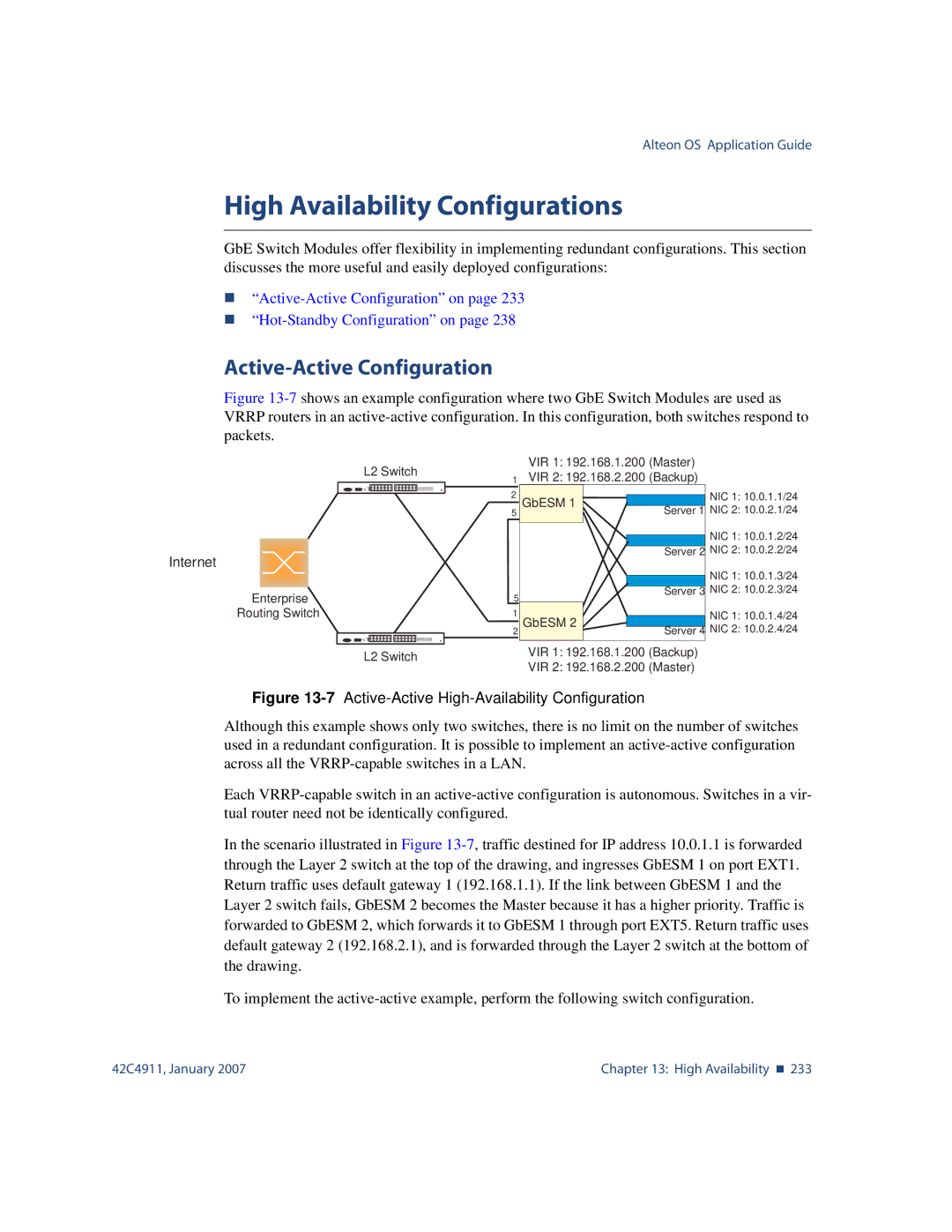 Nortel Networks 42C4911 manual High Availability Configurations, Active-Active Configuration 