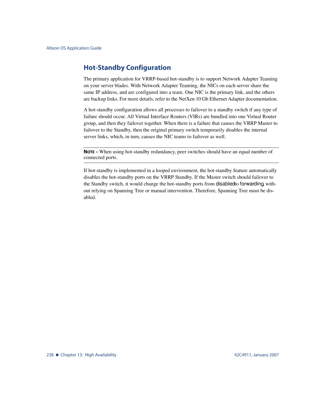 Nortel Networks 42C4911 manual Hot-Standby Configuration 