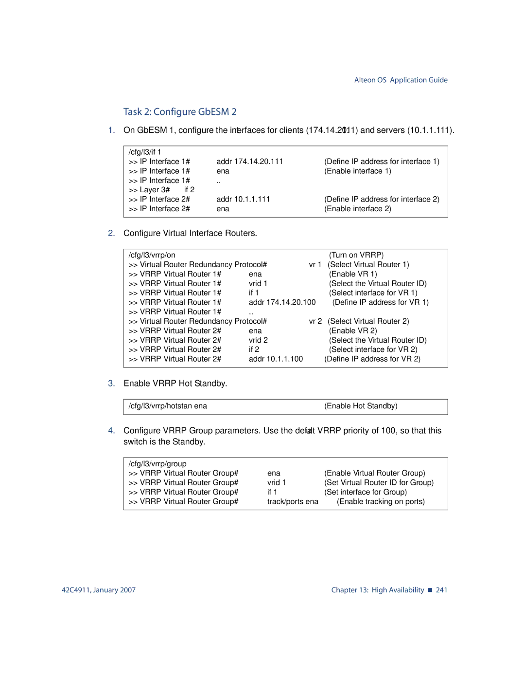 Nortel Networks 42C4911 manual Router Group# track/ports enaEnable tracking on ports 