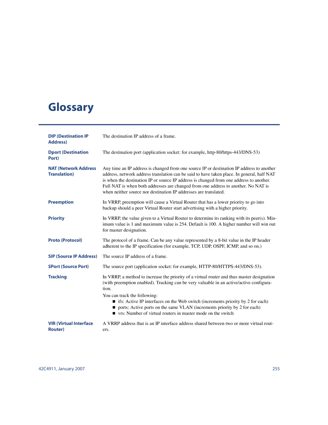 Nortel Networks 42C4911 manual Glossary, Translation 