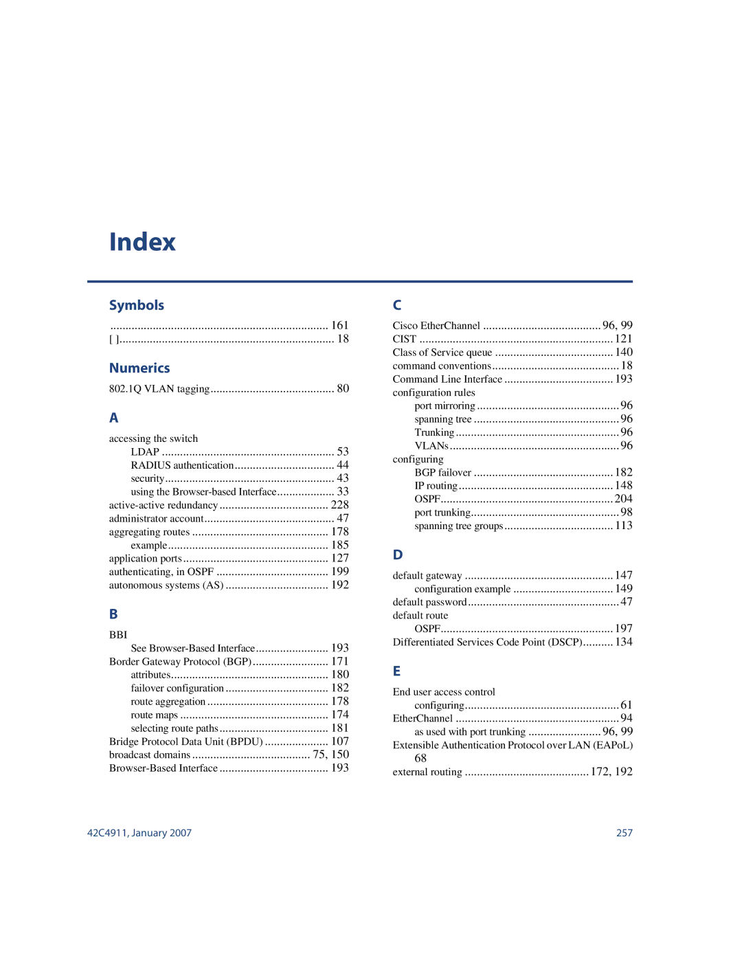 Nortel Networks 42C4911 manual Index, Numerics 