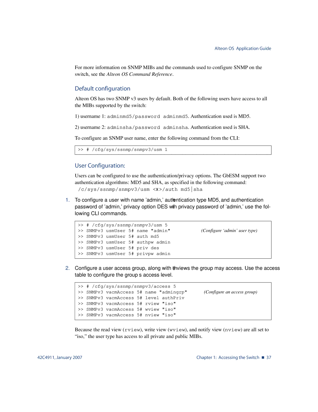 Nortel Networks 42C4911 manual Default configuration, User Configuration 