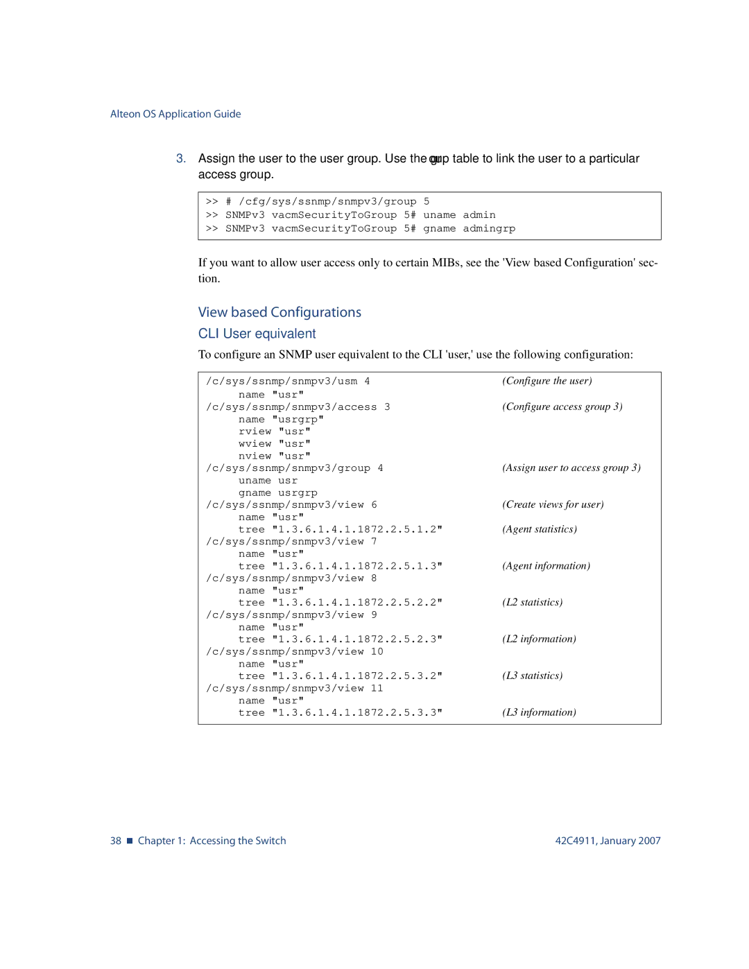 Nortel Networks 42C4911 manual View based Configurations, CLI User equivalent 